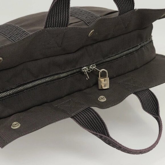 HERMES Her Line MM Hand Bag Canvas Gray Auth 121140 - Picture 7 of 16